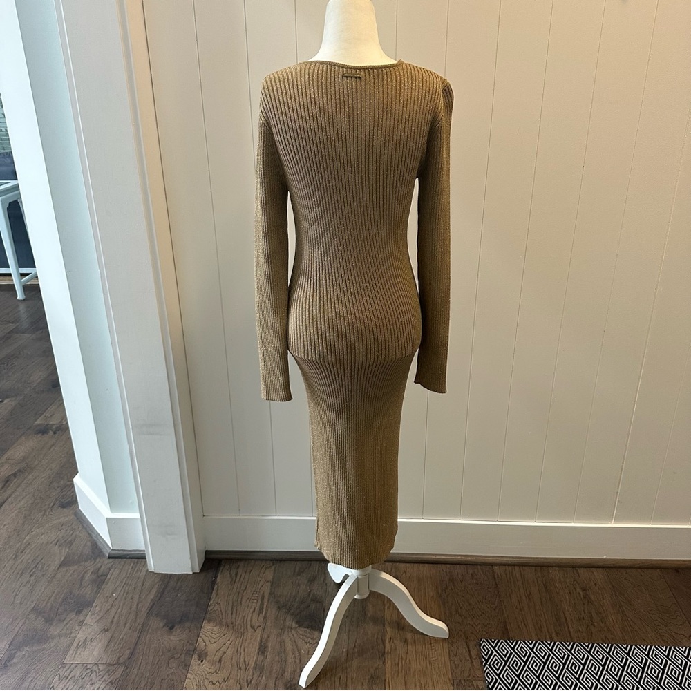 Michael Kors women's metallic gold ribbed sweater dress bodycon size small - Picture 5 of 8